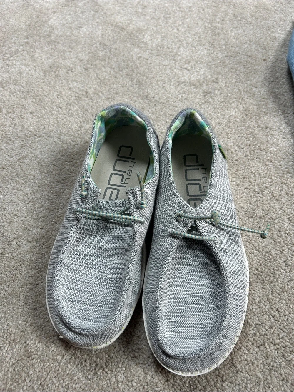 Hey Dude Slip-On Loafers in Light Gray with Green Accents
